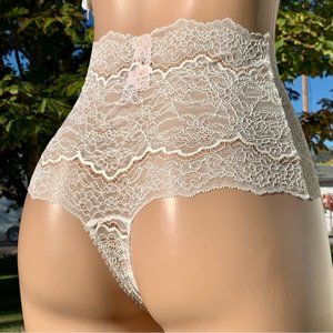 NWT Victoria’s Secret High Waist Lace Thong Panty Bride Bridal Fairy Small White